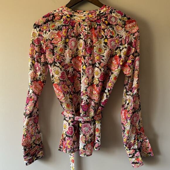 J CREW SILK SHEER FLORAL BLOUSE WITH GOLD METALLIC DETAIL SIZE 2 - Picture 5 of 10